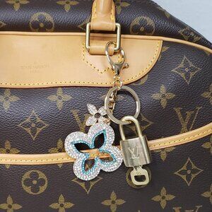 Authentic Louis Vuitton Lock & Key with Unbranded Flower Charm, Keychain 121325